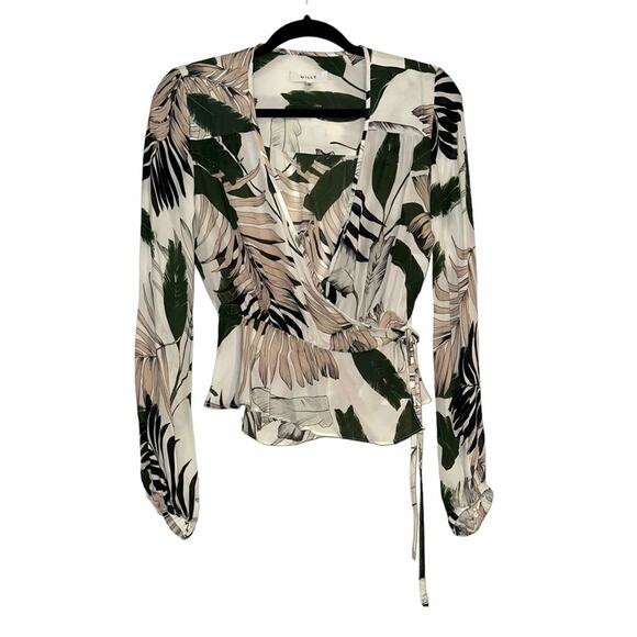 NWOT Milly Kia Tropical Print Silk Long Sleeve Wrap Top 0 - Picture 3 of 10